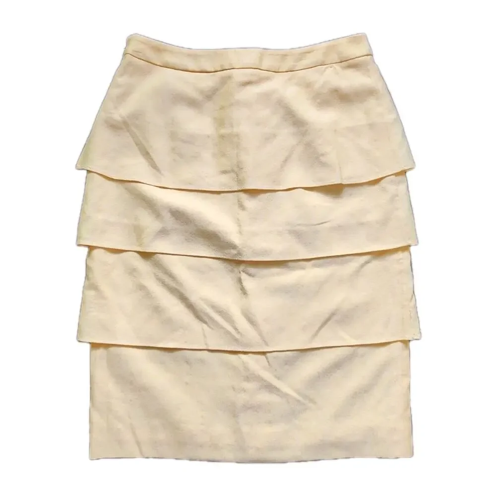 NWT Luca Luca Marco Tiered Skirt Sz 42 Yellow Wool Blend Made in Italy Designer - Picture 2 of 8